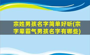 宗姓男孩名字简单好听(宗字辈霸气男孩名字有哪些)