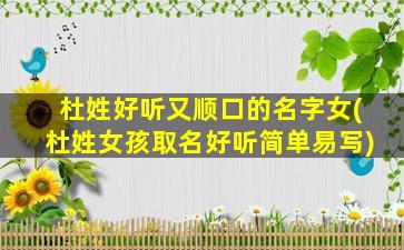 杜姓好听又顺口的名字女(杜姓女孩取名好听简单易写)
